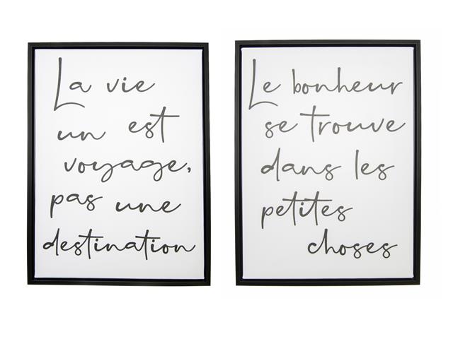 FRAMED CANVAS WALL SIGN (LA VIE/LE BONHEUR) (ASSTD)
