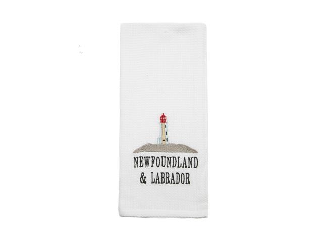 EMBROIDERED WHITE WAFFLE KITCHEN TOWEL (LIGHTHOUSE)