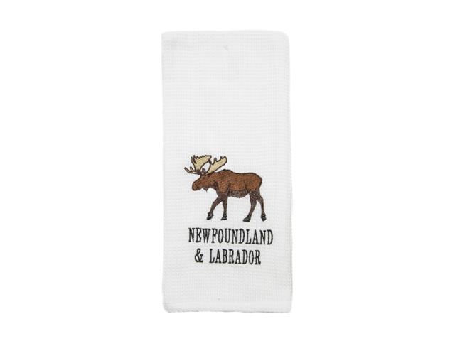 EMBROIDERED WHITE WAFFLE KITCHEN TOWEL (MOOSE)