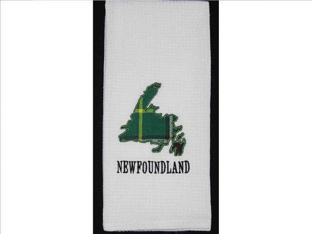 EMBROIDERED WHITE WAFFLE KITCHEN TOWEL (NEWFOUNDLAND TARTAN)