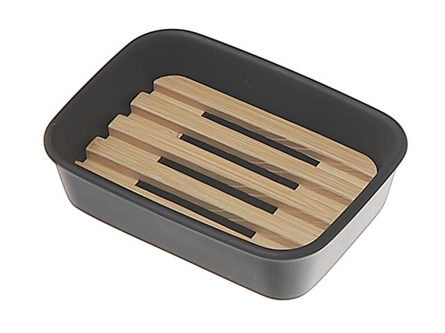 POLYRESIN SOAP DISH WITH BAMBOO