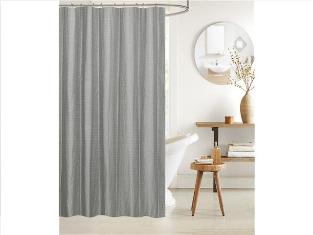 EMBOSSED SHOWER CURTAIN WITH C HOOKS (GRAY) - IH Casadecor
