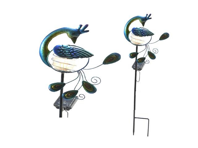 LED PATH LIGHT METAL SOLAR POWER STAKE FIGURE (PEACOCK)