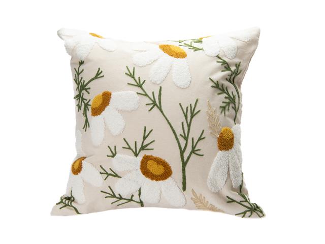COTTON EMBROIDERED SQUARE CUSHION (DAISIES)