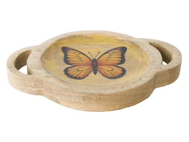 MANGO WOODEN ENAMEL-COATED ROUND TRAY (BUTTERFLY PRINT)