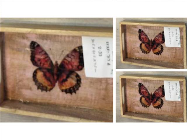 3PC MANGO WOOD ENAMEL-COATED RECT. TRAY (BUTTERFLY) (ASSTD)