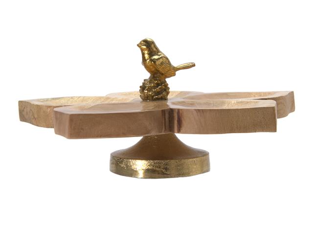 MANGO WOOD FLOWER TRAY WITH GOLD BIRD ACCENT