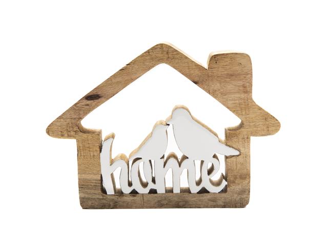 MANGO WOOD DECOR WITH ENAMEL COATED BIRD AND HOME