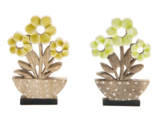 MANGO WOOD ENAMEL-COATED DÉCOR (DAISIES IN VASE) (ASSTD)
