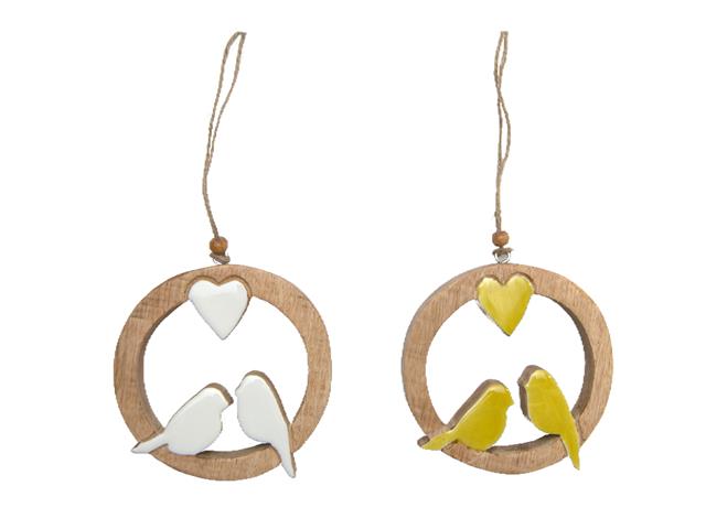 MANGO WOOD ROUND FRAME HANGING DÉCOR (BIRDS) (ASSTD)
