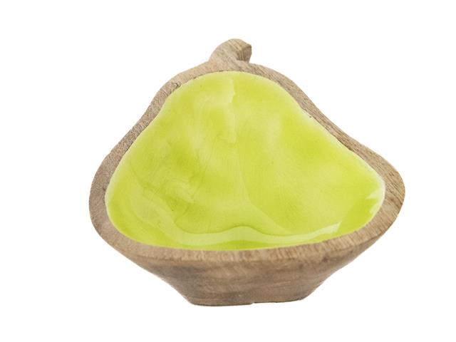 MANGO WOOD ENAMEL-COATED BOWL DÉCOR (PEAR) (GREEN)