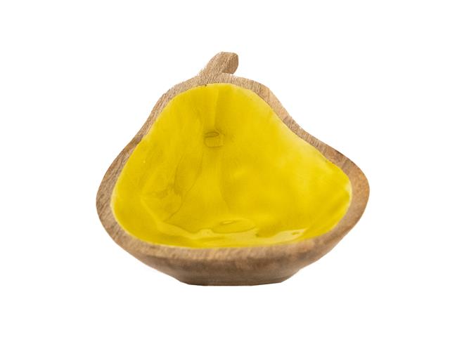 MANGO WOOD ENAMEL-COATED BOWL DÉCOR (PEAR) (YELLOW)