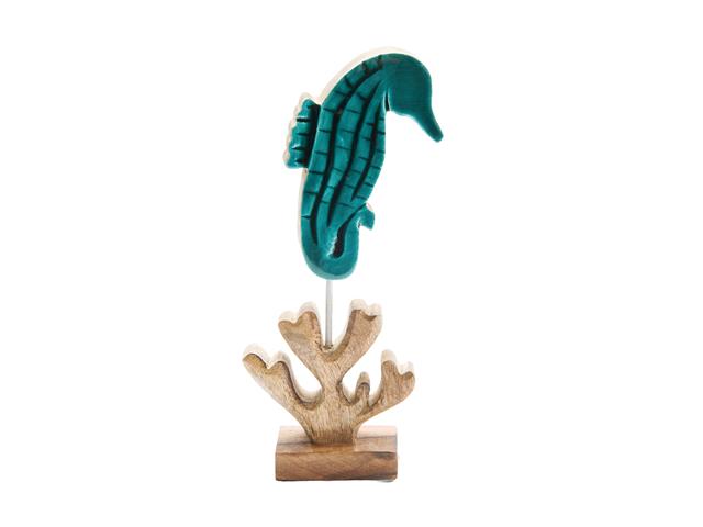 MANGO WOOD WITH ENAMEL-COATED DÉCOR (SEAHORSE) (TURQUOISE)