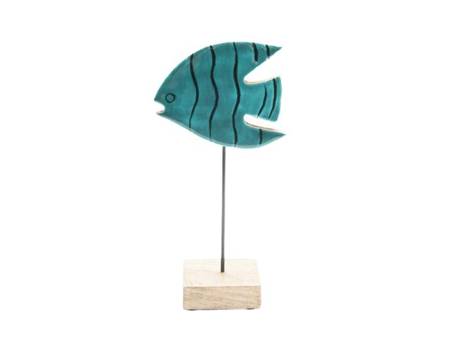 MANGO WOOD WITH ENAMEL-COATED DÉCOR (ANGEL FISH) (TURQUOISE)