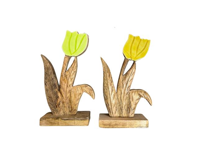 MANGO WOOD WITH ENAMEL-COATED DÉCOR (TULIP) (ASSTD)