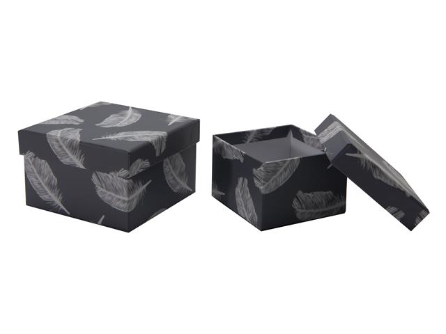 S/2 SQUARE NESTING BOXES (GRAY FEATHERS)