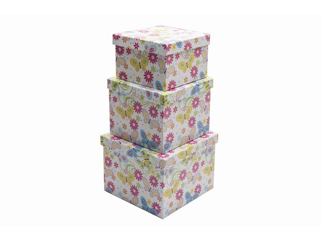 S/3 SQUARE NESTING BOXES (BUTTERFLY FLORAL)