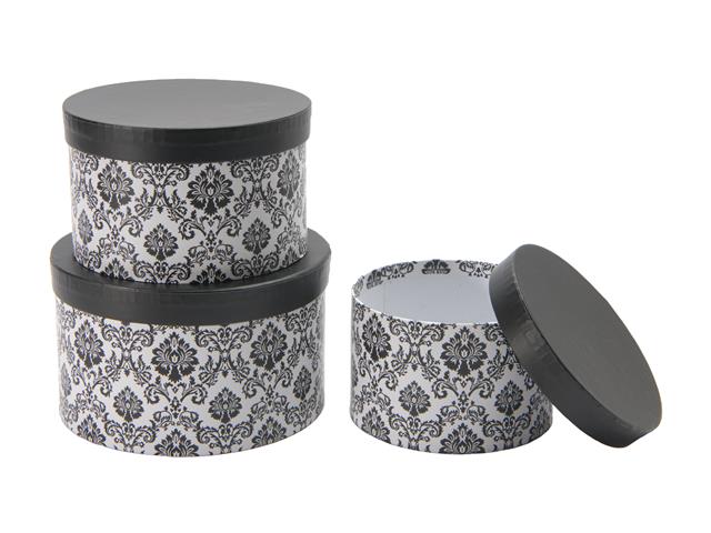 S/3 ROUND NESTING BOXES (BLACK LACE)