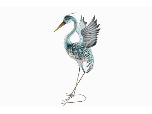 SOLAR POWER METAL HERON WING-SPREAD DÉCOR (BLUE)