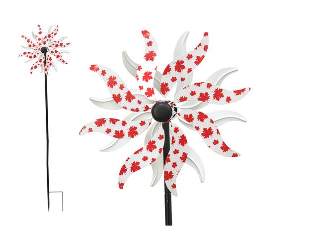 METAL WIND SPINNER GARDEN STAKE (MAPLE LEAF)