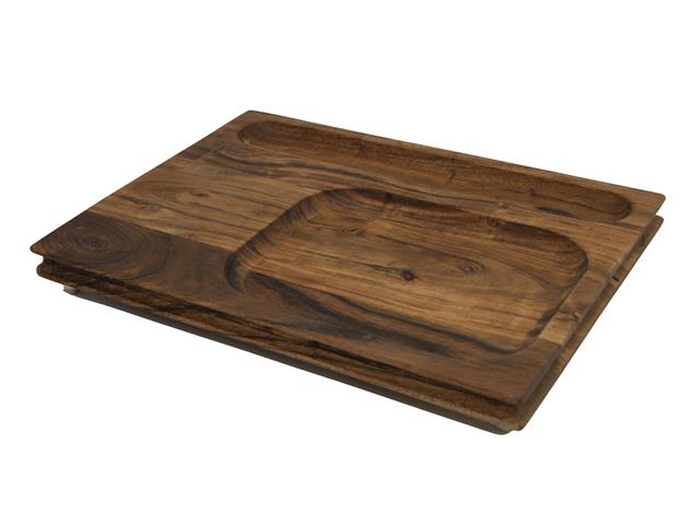ACACIA WOODEN SECTIONED SERVING TRAY W/ FEET