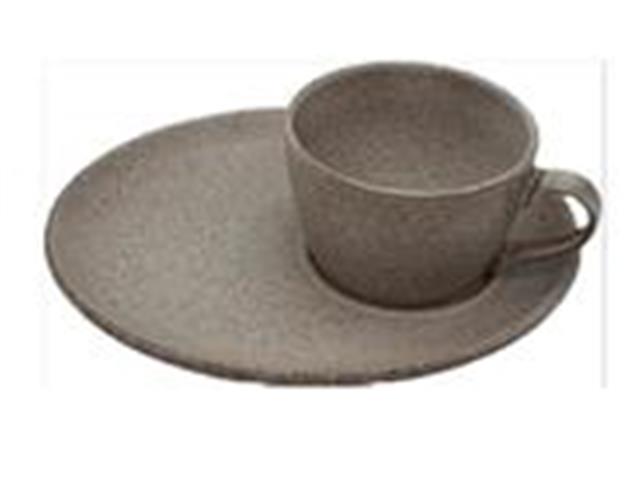 GLAZED CERAMIC CUP AND SAUCER SET (TAUPE)