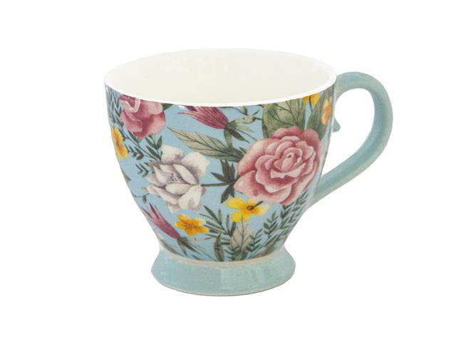 CERAMIC FLORAL FOOTED MUG (LIGHT BLUE)