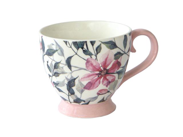CERAMIC FLORAL FOOTED MUG (PINK)