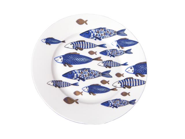 CERAMIC PLATE WITH GOLD DECAL (FISH)