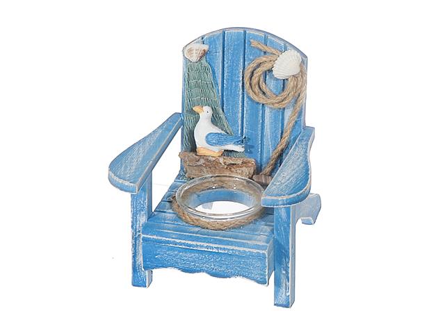 WOODEN CHAIR WITH CANDLE HOLDER (BLUE)