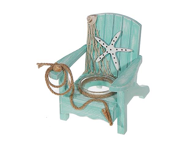 WOODEN CHAIR WITH CANDLE HOLDER (TURQUOISE)