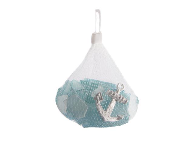 BLUE COASTAL GLASS PEBBLES IN NET BAG