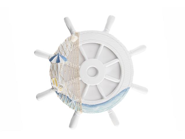 BLUE COASTAL WOOD SHIP WHEEL WITH NET