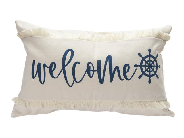 CUSHION WITH FRINGE (WELCOME SHIP WHEEL) (20 X 12)
