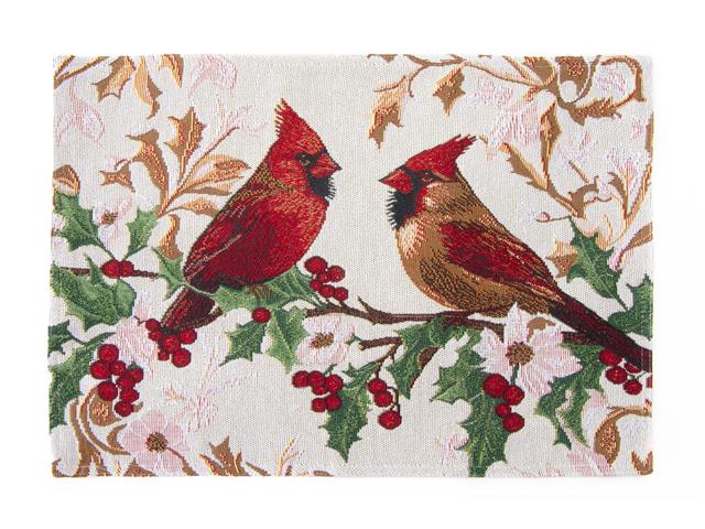 TAPESTRY PLACEMAT (CARDINALS ON HOLLY) (13 X 18)