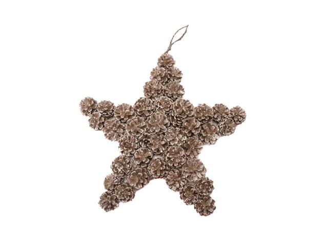 GLITTERED PINE CONE STAR (CHAMPAGNE)