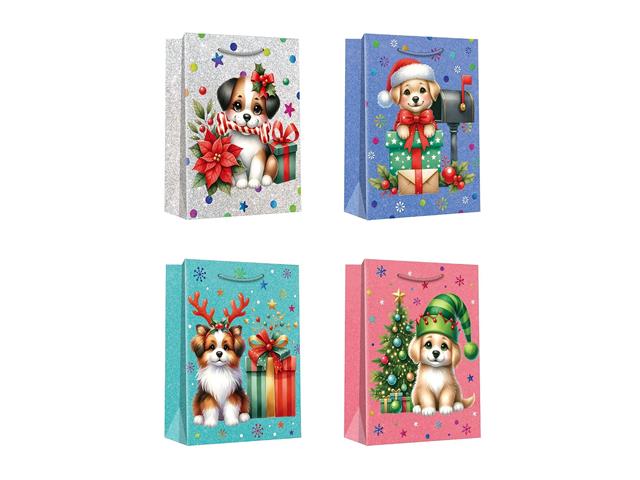 CHRISTMAS GIFT BAGS (FESTIVE DOG) (ASSTD) (LARGE)
