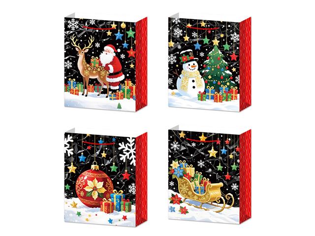 CHRISTMAS GIFT BAGS (BLACK WITH GLITTERS) (ASSTD) (LARGE)