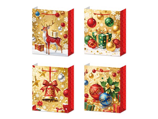CHRISTMAS GIFT BAGS (GOLD WITH RED SIDE PANELS) (ASSTD) (3XL)
