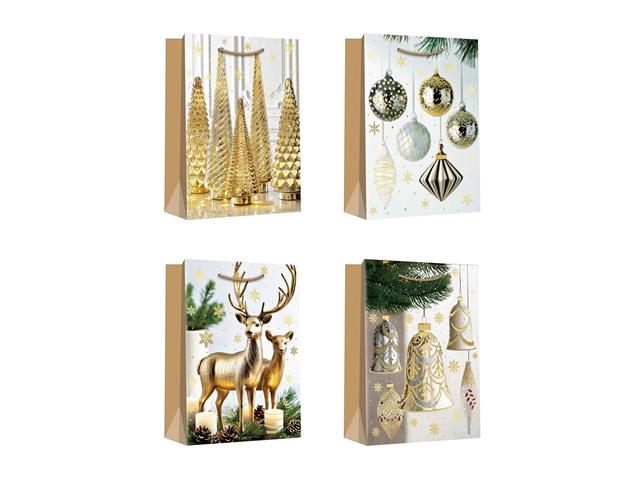 CHRISTMAS GIFT BAGS (GOLD DECOR AND ORNAMENTS) (ASSTD) (X-LARGE)