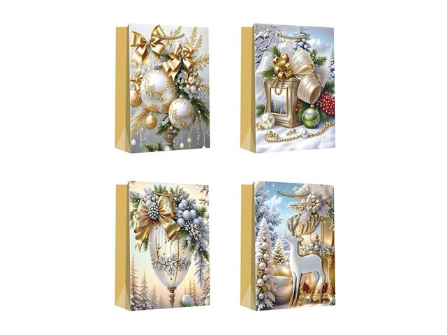 CHRISTMAS GIFT BAGS (GOLD WINTER DECORATIONS) (ASSTD) (LARGE)