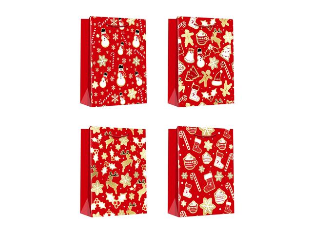 CHRISTMAS GIFT BAGS (RED & GOLD FESTIVE ICONS) (ASSTD) (MEDIUM)