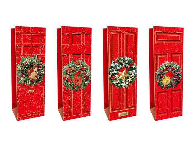 CHRISTMAS WINE GIFT BAGS (RED DOOR WITH WREATH) (ASSTD)