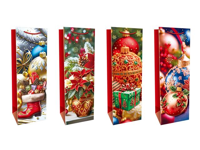 CHRISTMAS WINE GIFT BAGS (RED WITH FESTIVE DECOR) (ASSTD)