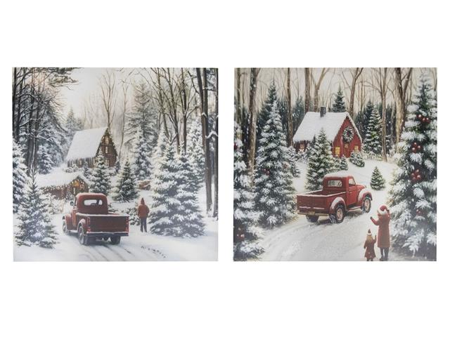 HAND PAINTED CANVAS WALL ART (WINTER RED TRUCK)