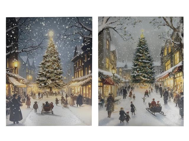 HAND PAINTED CANVAS WALL ART (VILLAGE CHRISTMAS TREE)