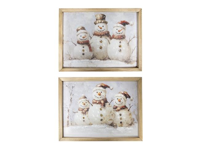 FRAMED HAND PAINTED CANVAS WALL ART (TRIPLE SNOWMAN)