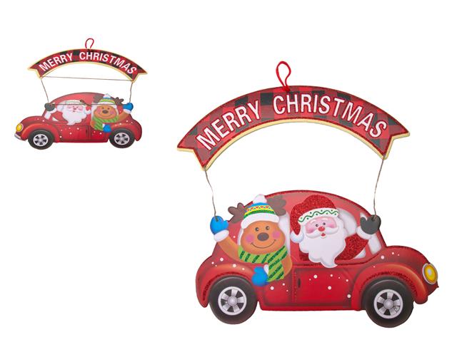 FOAM BOARD WALL DECOR (RED CAR WITH MERRY CHRISTMAS BANNER)
