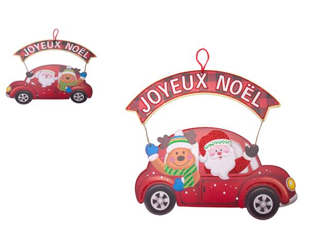 FOAM BOARD WALL DECOR (RED CAR WITH JOYEUX NOEL BANNER)