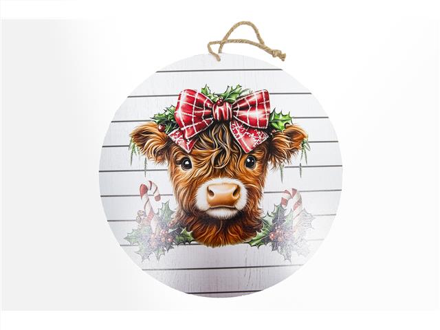 ROUND WALL HANGER (FESTIVE HIGHLAND COW)